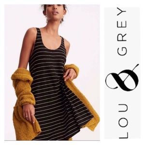 Lou & Grey Racerback Linen Blend Swing Dress |Black White Stripes | Large